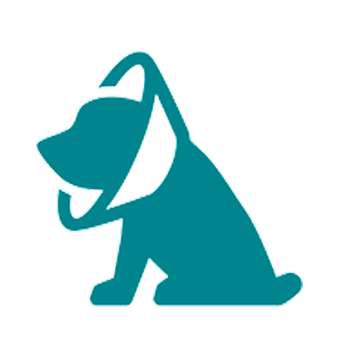 Teal dog icon with cone on his neck