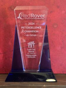 RedRover's Pet Excellence Champion Award from Lost Our Home's Sit. Stay. Brunch event