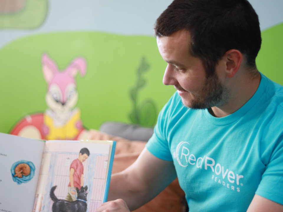 RedRover Communications and Content Coordinator Mike at an Elk Grove, California RedRover Readers event