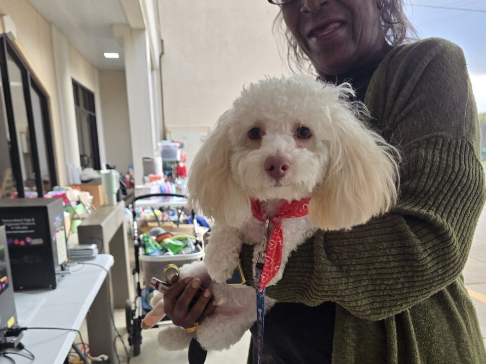 PAWS NE LA pet family, a white dog and senior woman