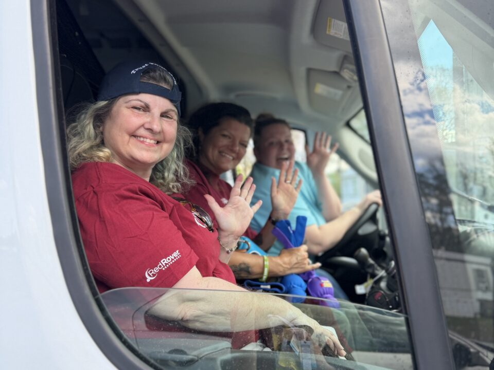 RedRover Responders volunteers wave from a truck during our Dogs Deserve Better Piedmont 2026 Deployment
