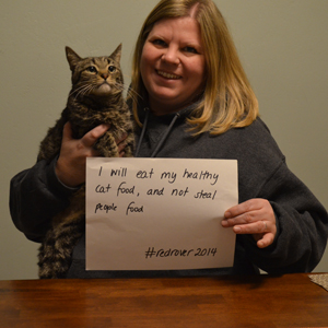 Susie, RedRover Program Manager, is helping Norman to stick to a healthier diet.