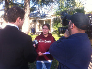 RedRover staff spoke with media and distributed reward fliers in the neighborhood where a puppy was found burned.